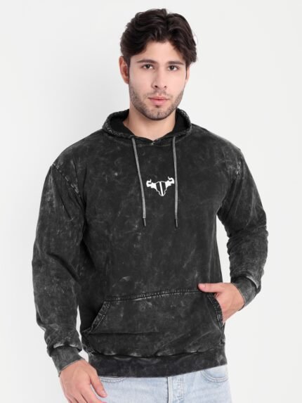 BLACK ACID-WASHED HOODIE